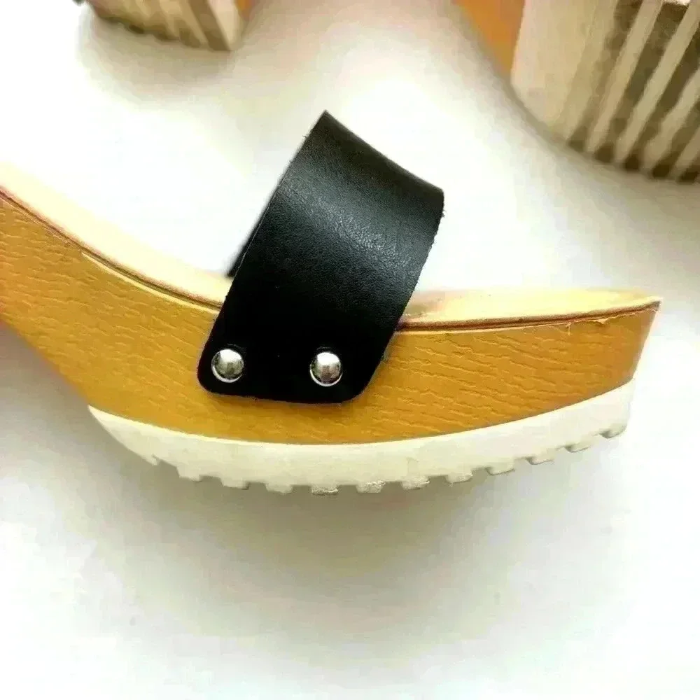 Madden Girl Black/Tan Retro “70’s”Studded Platform Chunky Block Heels size 9